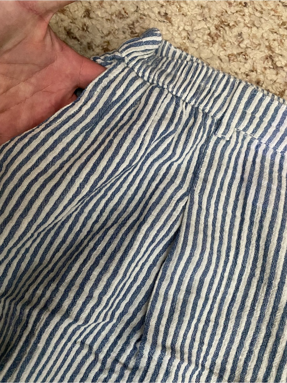 AERIE Wide-Leg Cotton Seersucker Pants in Light Blue & White Stripes - XL LONG - Picture 5 of 8
